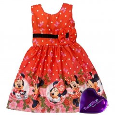 Vestido Infantil Vermelho de Microfibra Digitalizado 100% Poliéster - Floral da Minnie