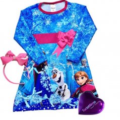 Vestido Suplex Manga Longa Estampado Frozen 