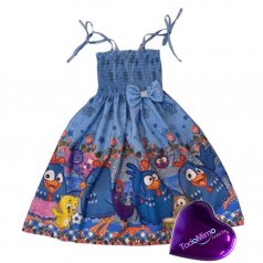 Vestido Infantil Ciganinha - Azul de Microfibra Digitalizado 100% Poliéster Galinha Pintadinha