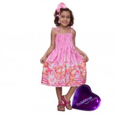 Vestido Infantil Ciganinha - Rosa de Microfibra Digitalizado 100% Poliéster Ursinhos