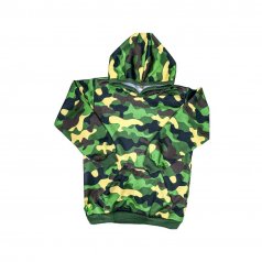 Blusa de Moletom Pelúciado com Bolso e Capuz Estampa Militar