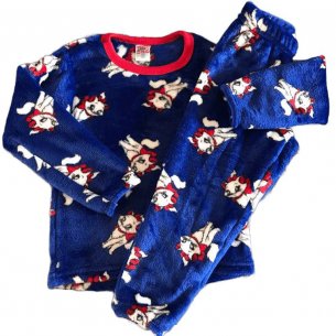 Conjunto Fleece Azul com Estampa da Gatinha Marie - Tecido de Manta de Bebê