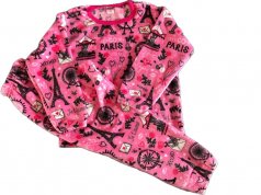 Conjunto Fleece Rosa com Estampa Paris - Tecido de Manta de Bebê