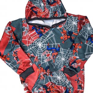 Blusa de Moletom Pelúciado Cinza com Bolso e Capuz Estampa Homem Aranha