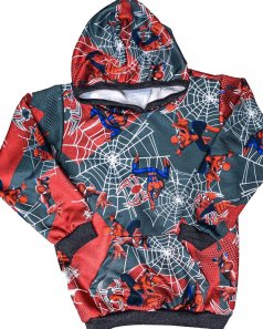 Blusa de Moletom Pelúciado Cinza com Bolso e Capuz Estampa Homem Aranha