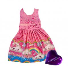 Vestido Infantil Rosa de Microfibra Digitalizado 100% Poliéster – Nuvens