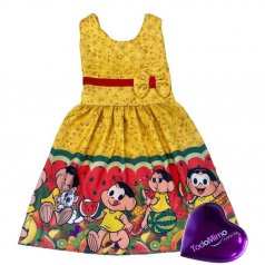 Vestido Infantil Amarelo de Microfibra Digitalizado 100% Poliéster – Magali