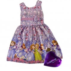 Vestido Infantil Roxo de Microfibra Digitalizado 100% Poliéster – Princesa Sofia